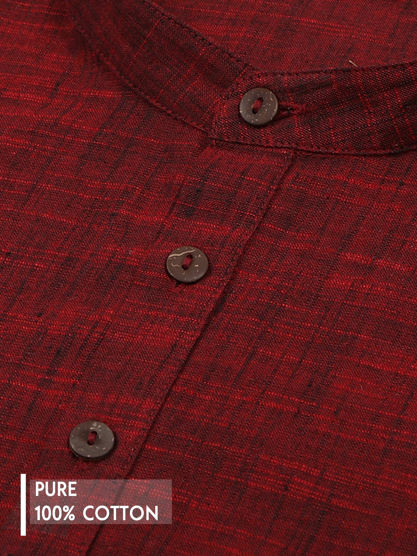 Maroon Cotton Self Textured Short Kurta