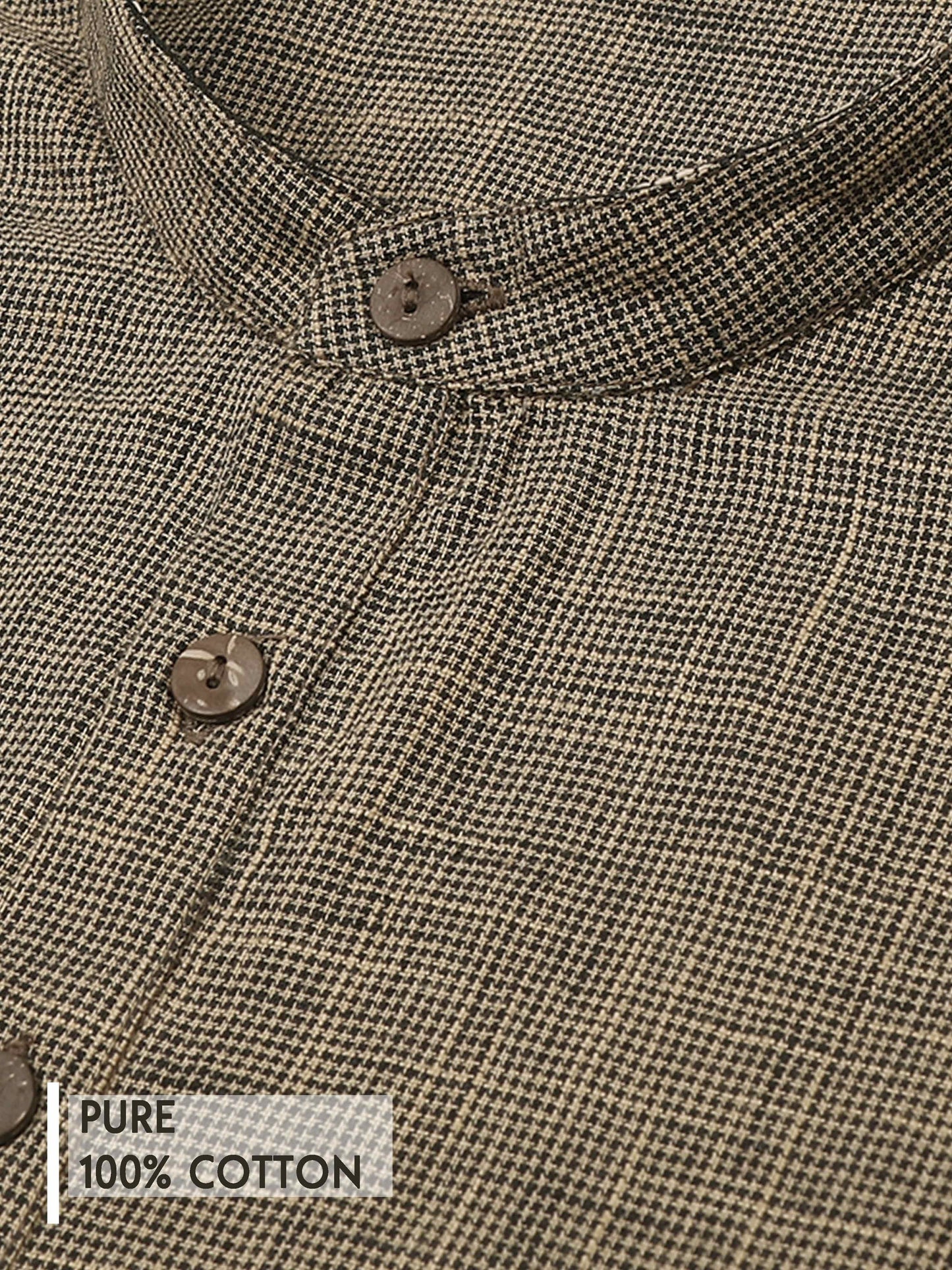 Beige Cotton Self Textured Short Kurta