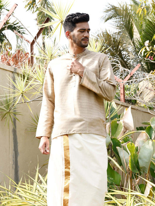 Beige Textured Short Kurta