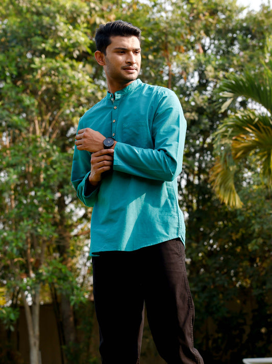 Teal Blue Short Kurta Full Sleeve