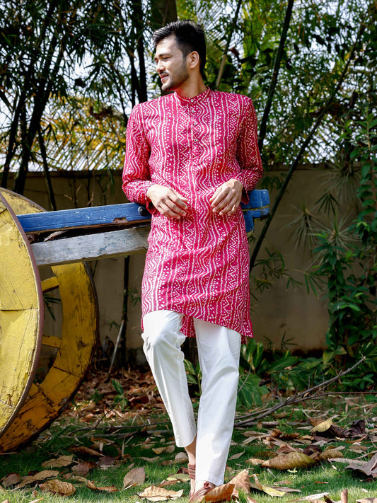 Pink Bandhani Print Long Kurta
