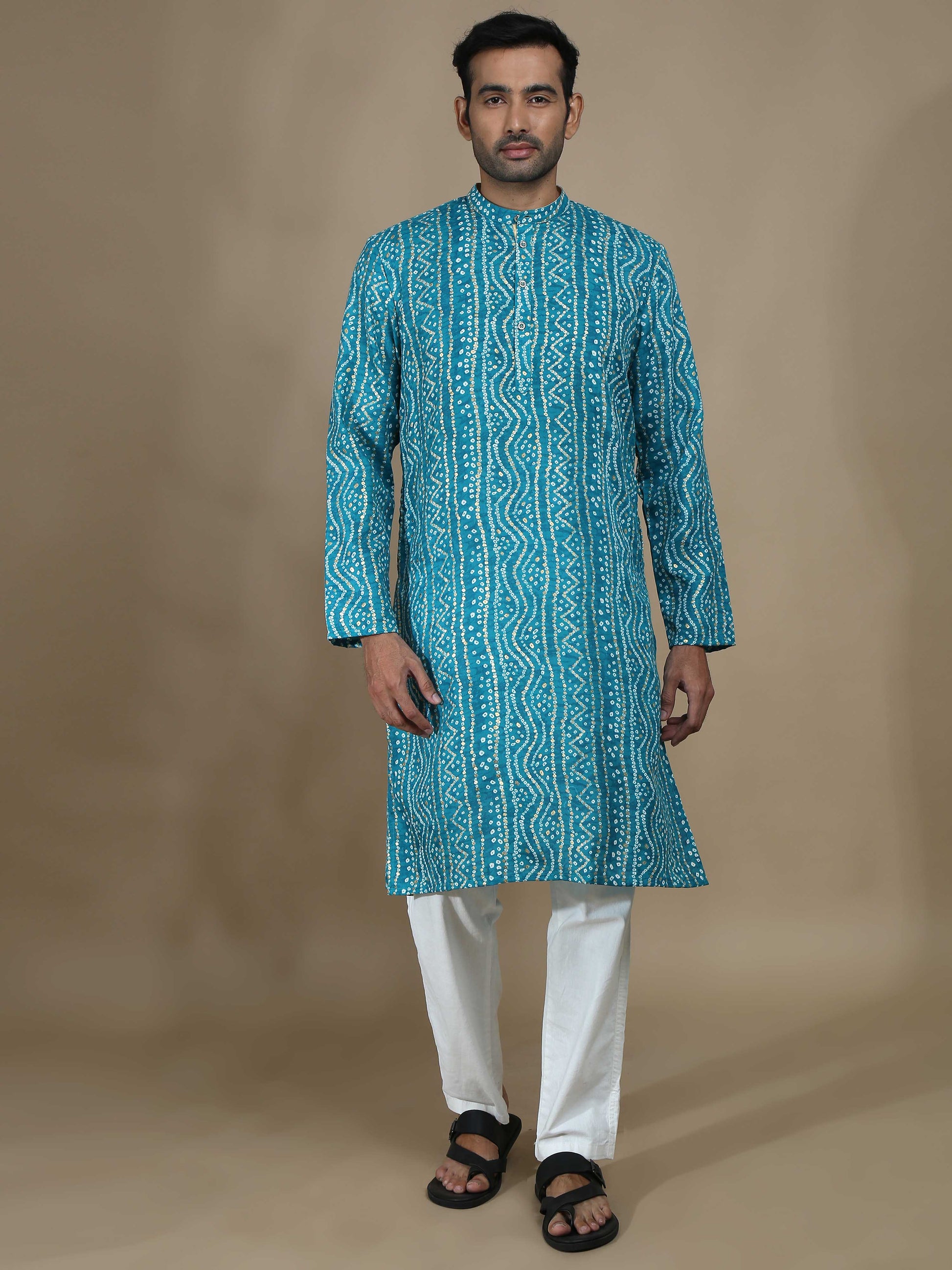 Sky Blue Bandhani Long Printed Kurta