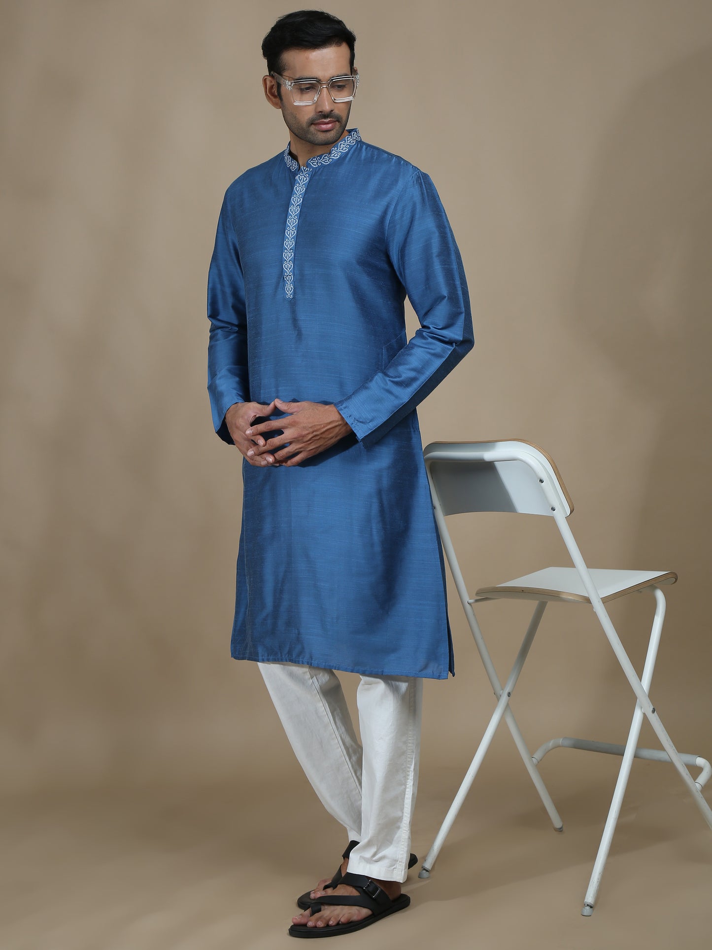 Royal Blue Embroidered Long Kurta
