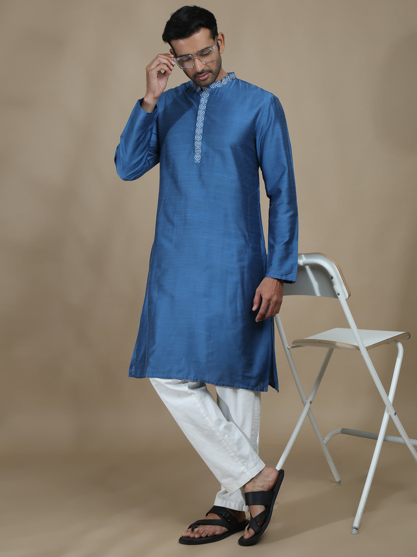 Royal Blue Embroidered Long Kurta