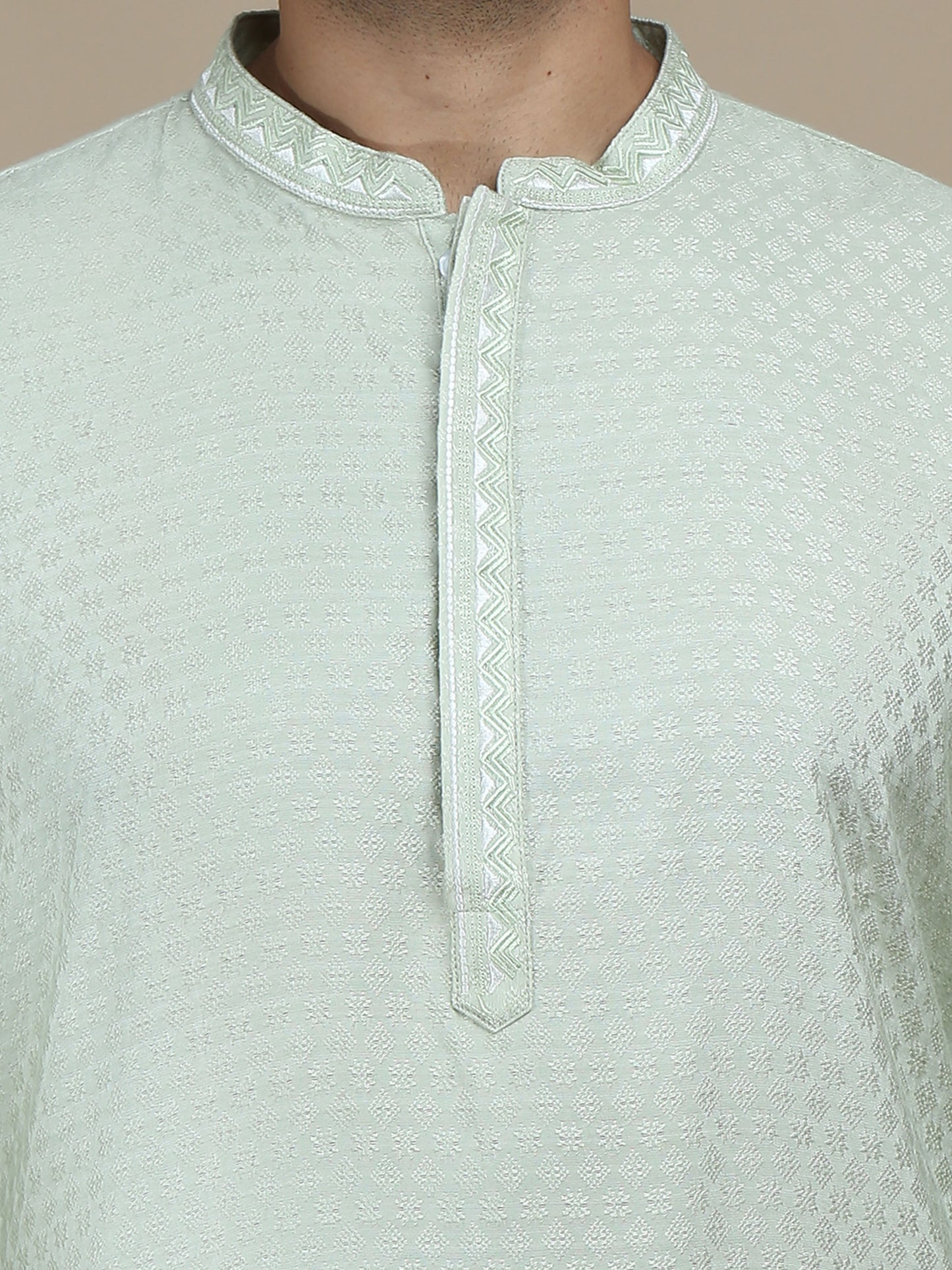 Pista Green Embroidered Banarasi Long Kurta for Men