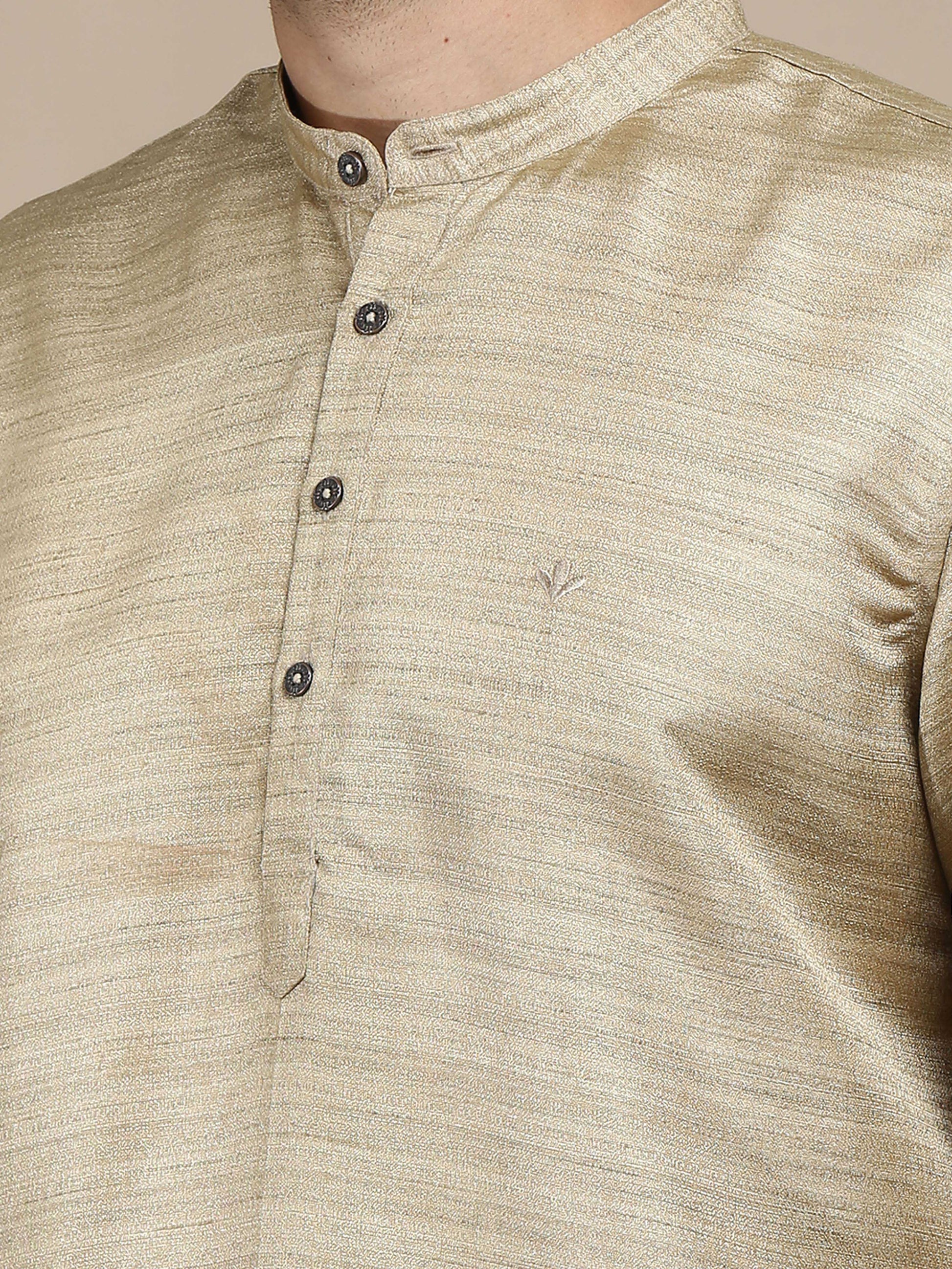 Beige Textured Short Kurta for Men