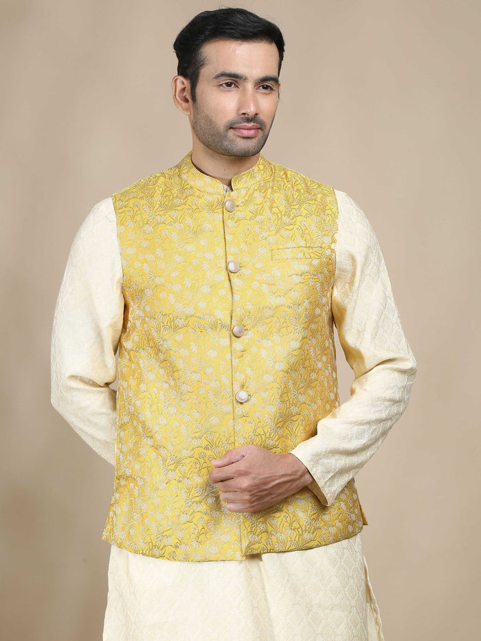 Yellow Brocade Nehru Jacket