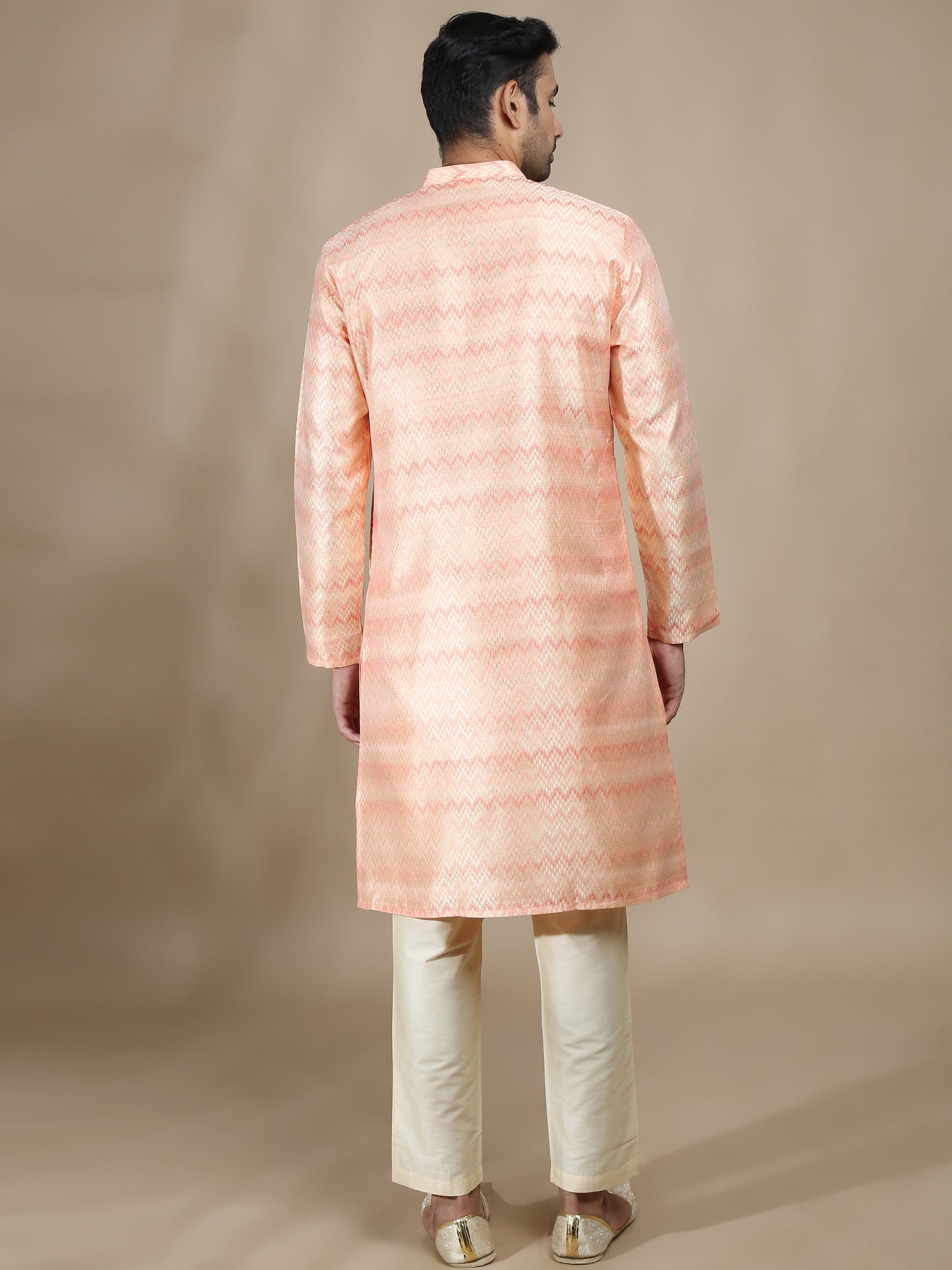 Peach and Grey Banarasi Brocade Long Kurta