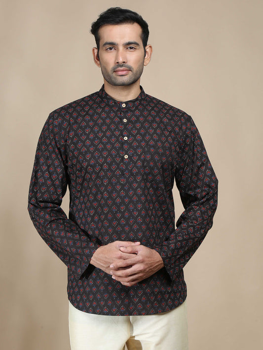 Charcoal Black Jaipur Print Short Kurta