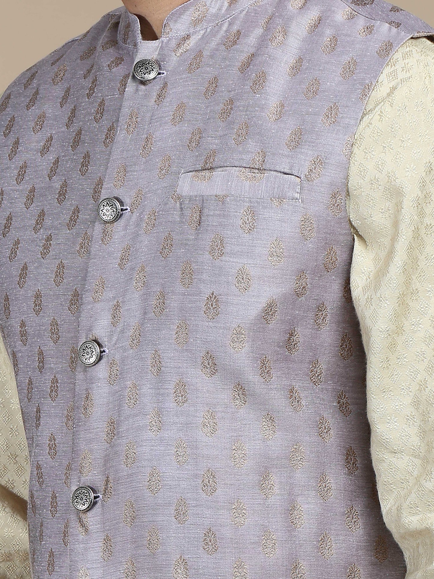 Mauve Banarasi Half Nehru Jacket