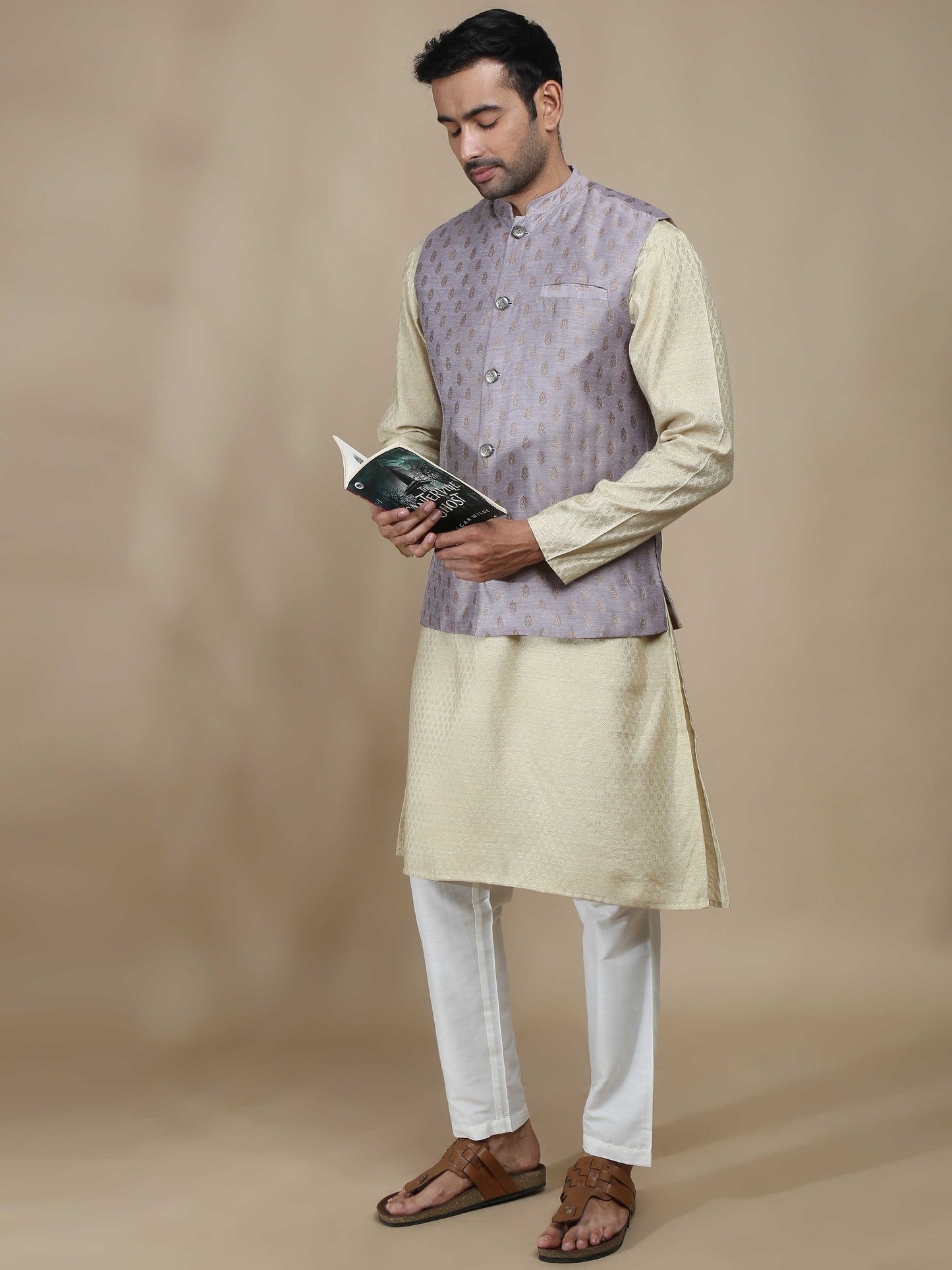 Mauve Banarasi Half Nehru Jacket