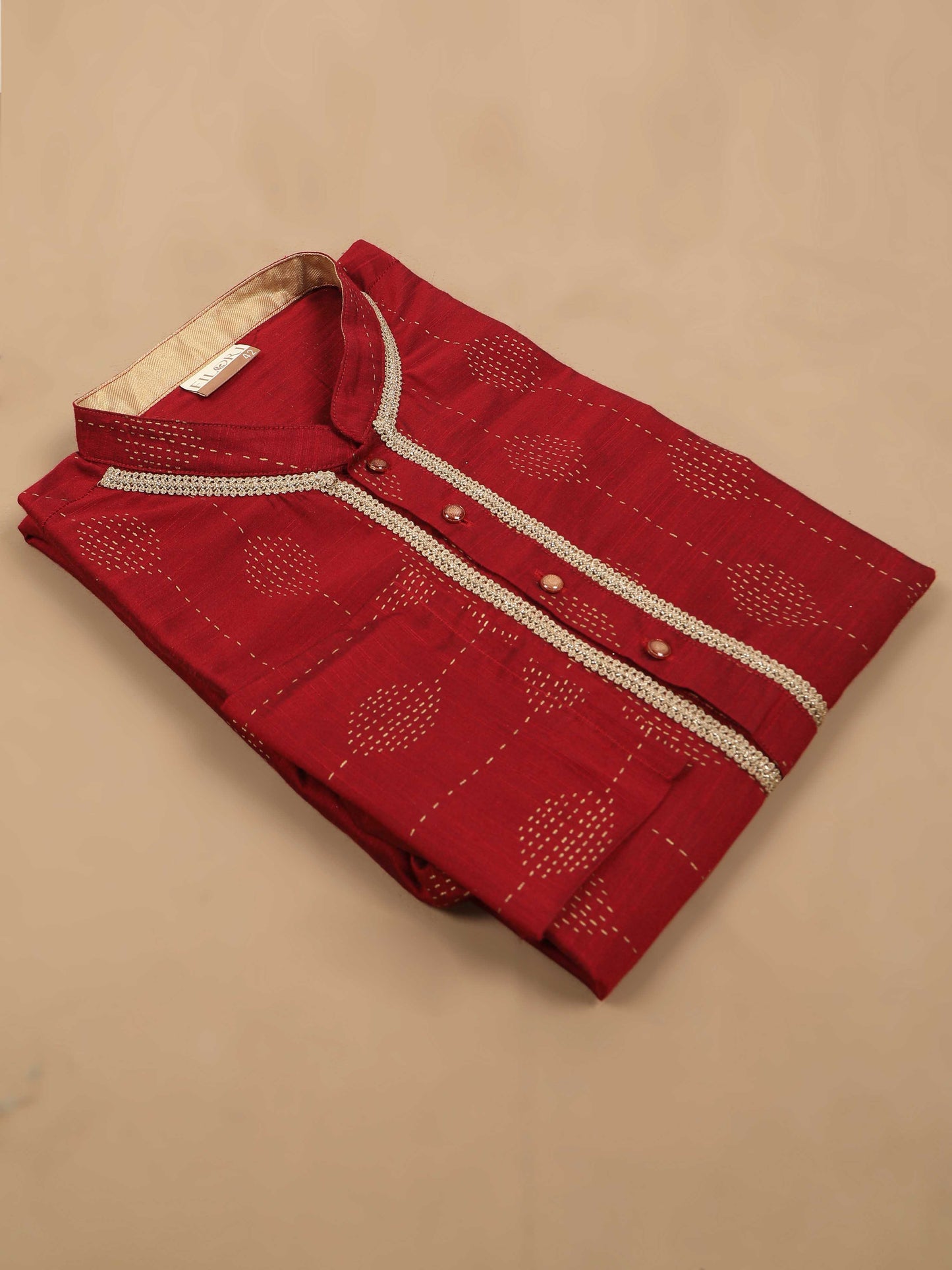 Maroon with Gold Khadi long kurta designs for mens