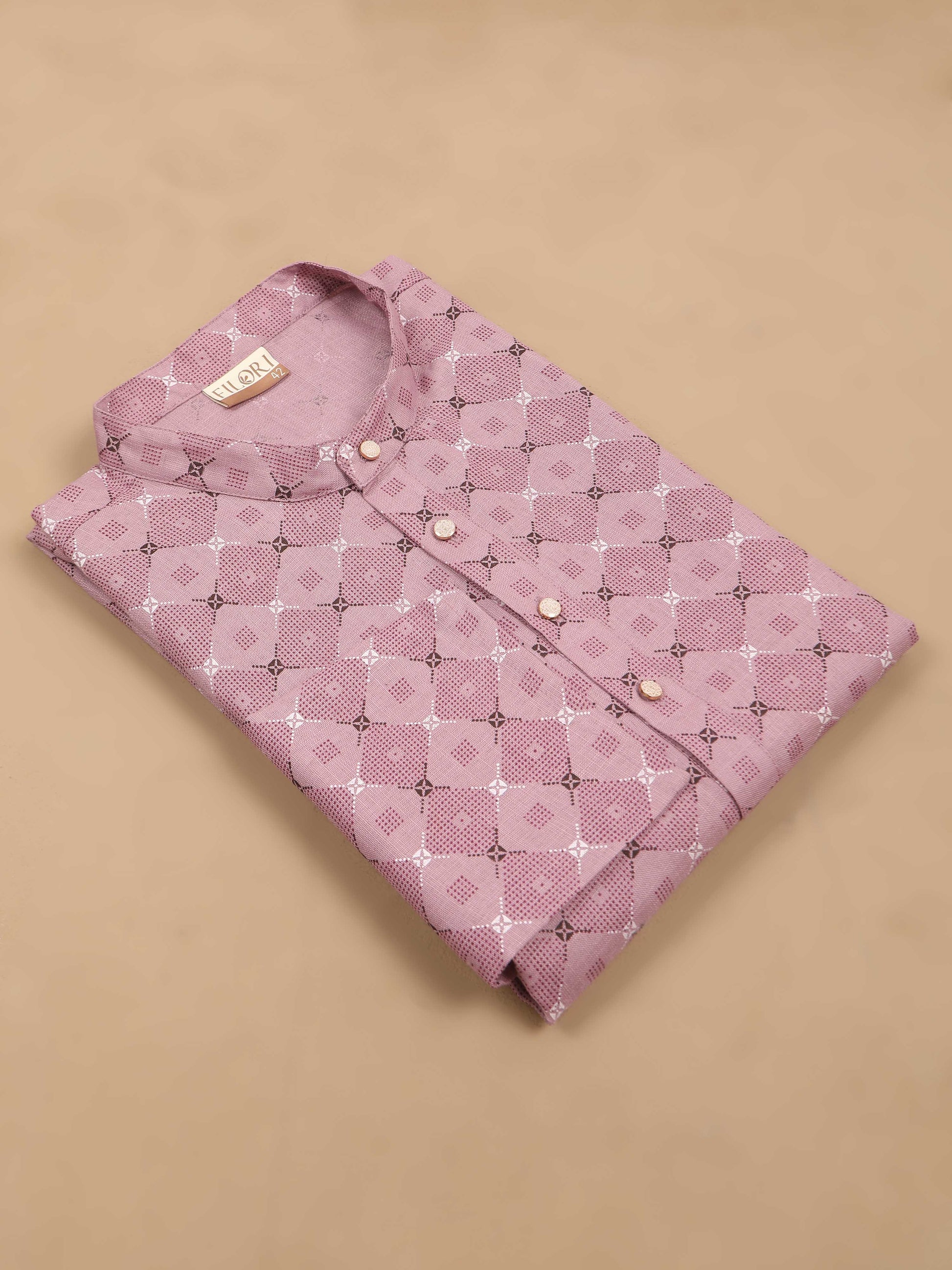 Fabric Lavender Printed Long Kurta for Men