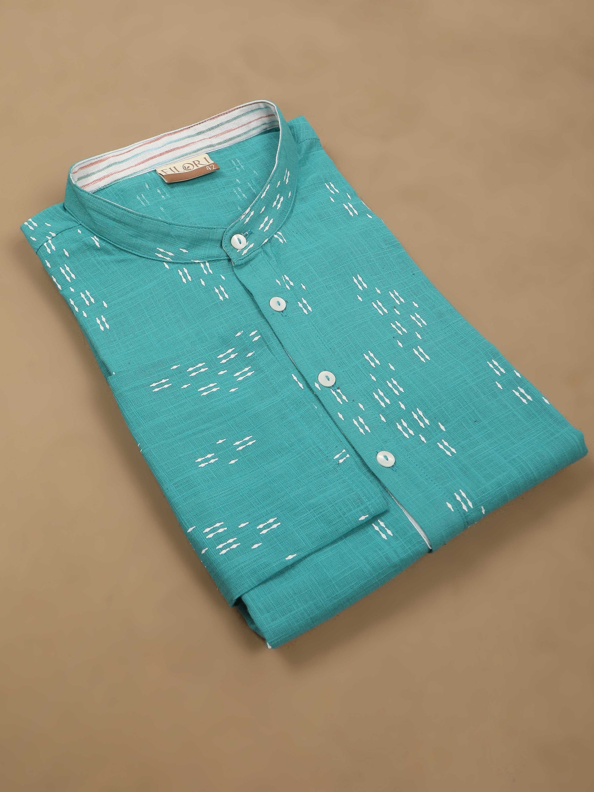 Teal Printed Jaipuri full sleeve kurtas for men