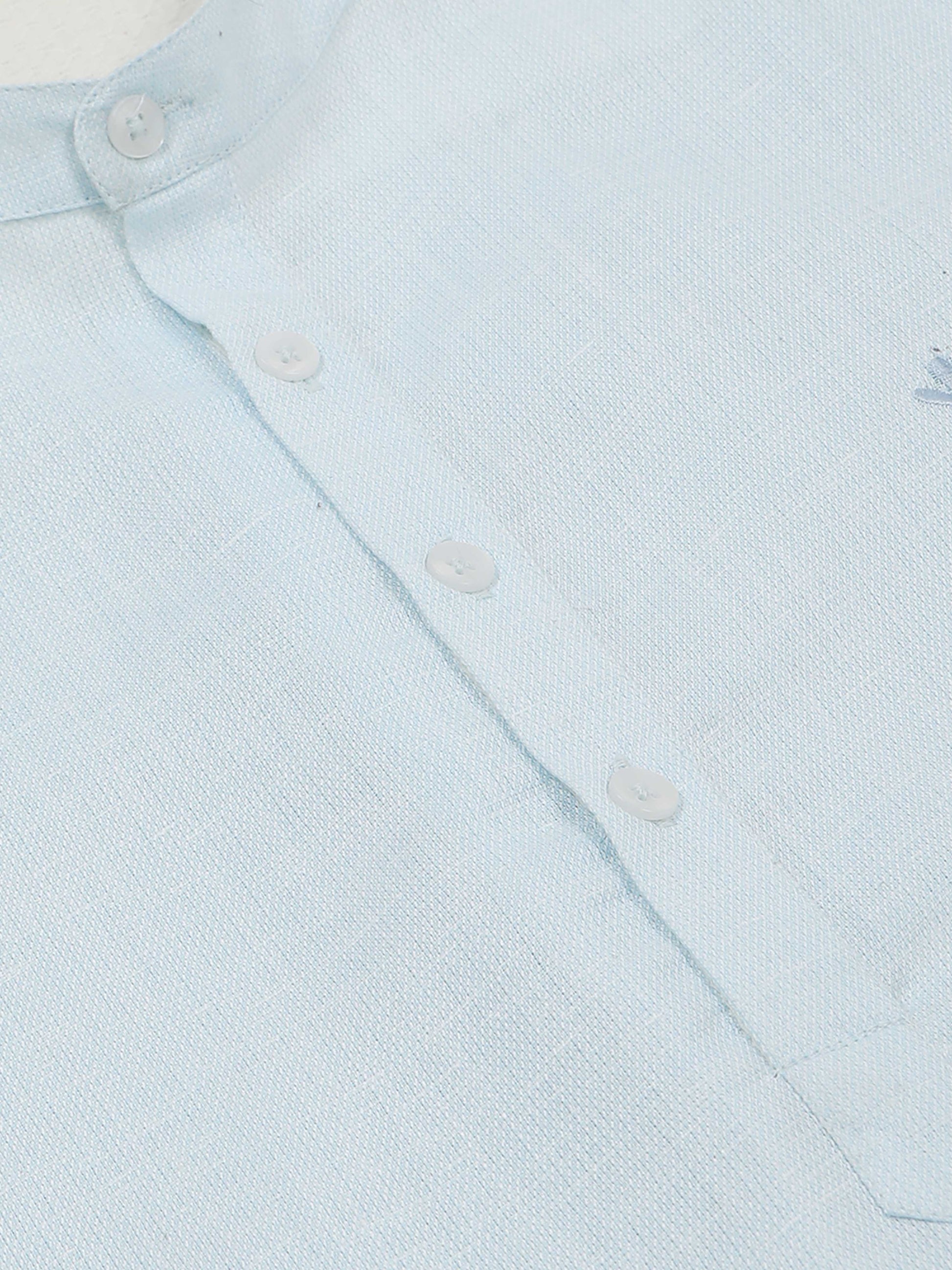 Powder Blue Printed Short Kurta for Men