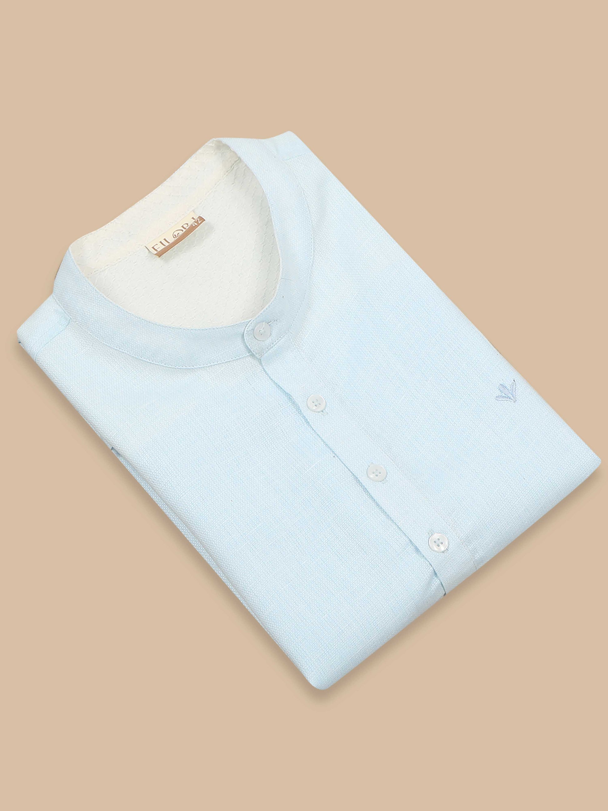 Powder Blue Printed Short Kurta for Men