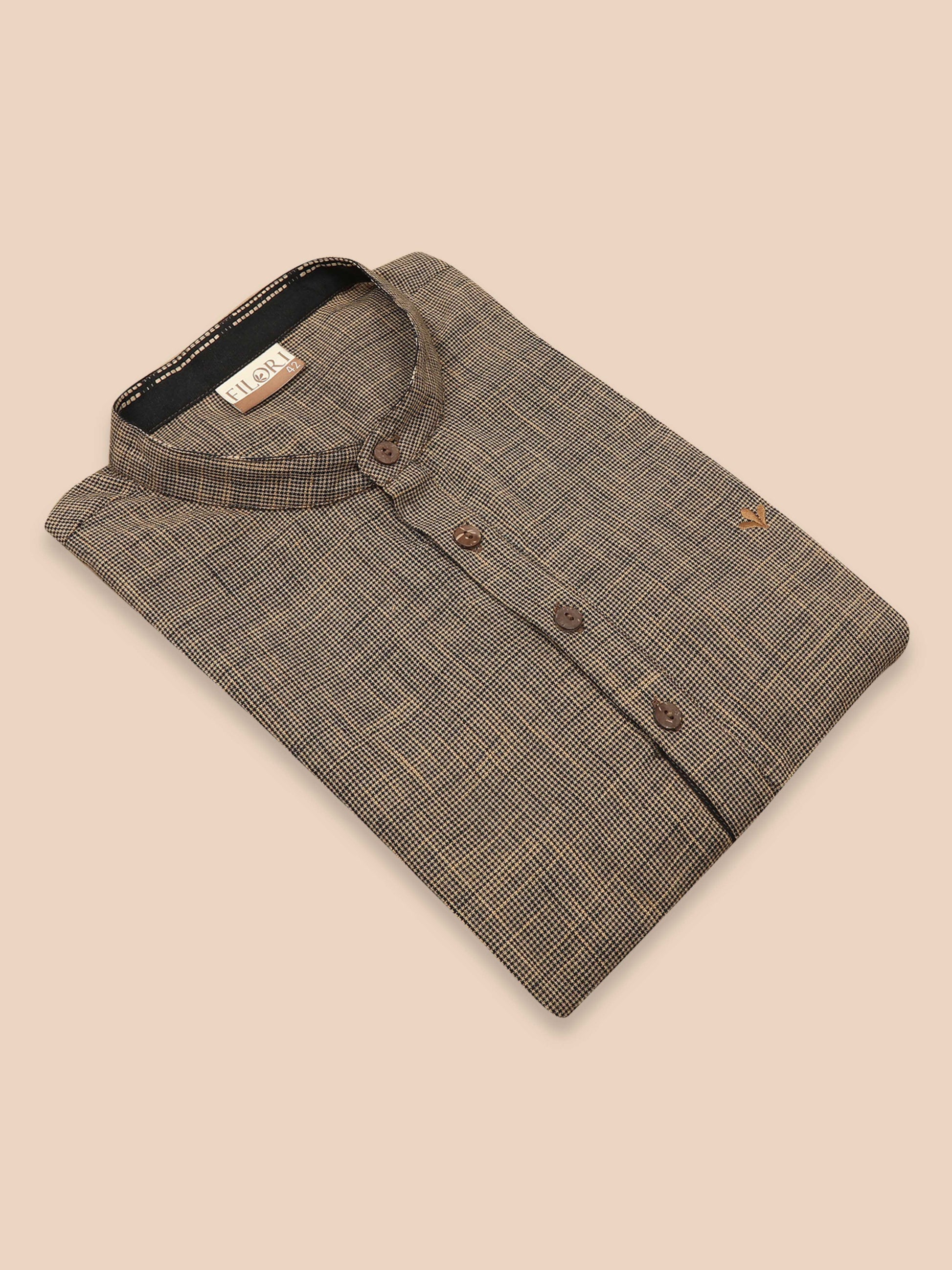 Beige Cotton Short Kurta for Men