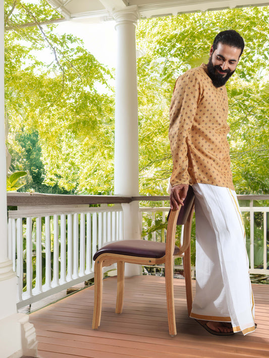 Beige Printed Short Kurta Full Sleeve