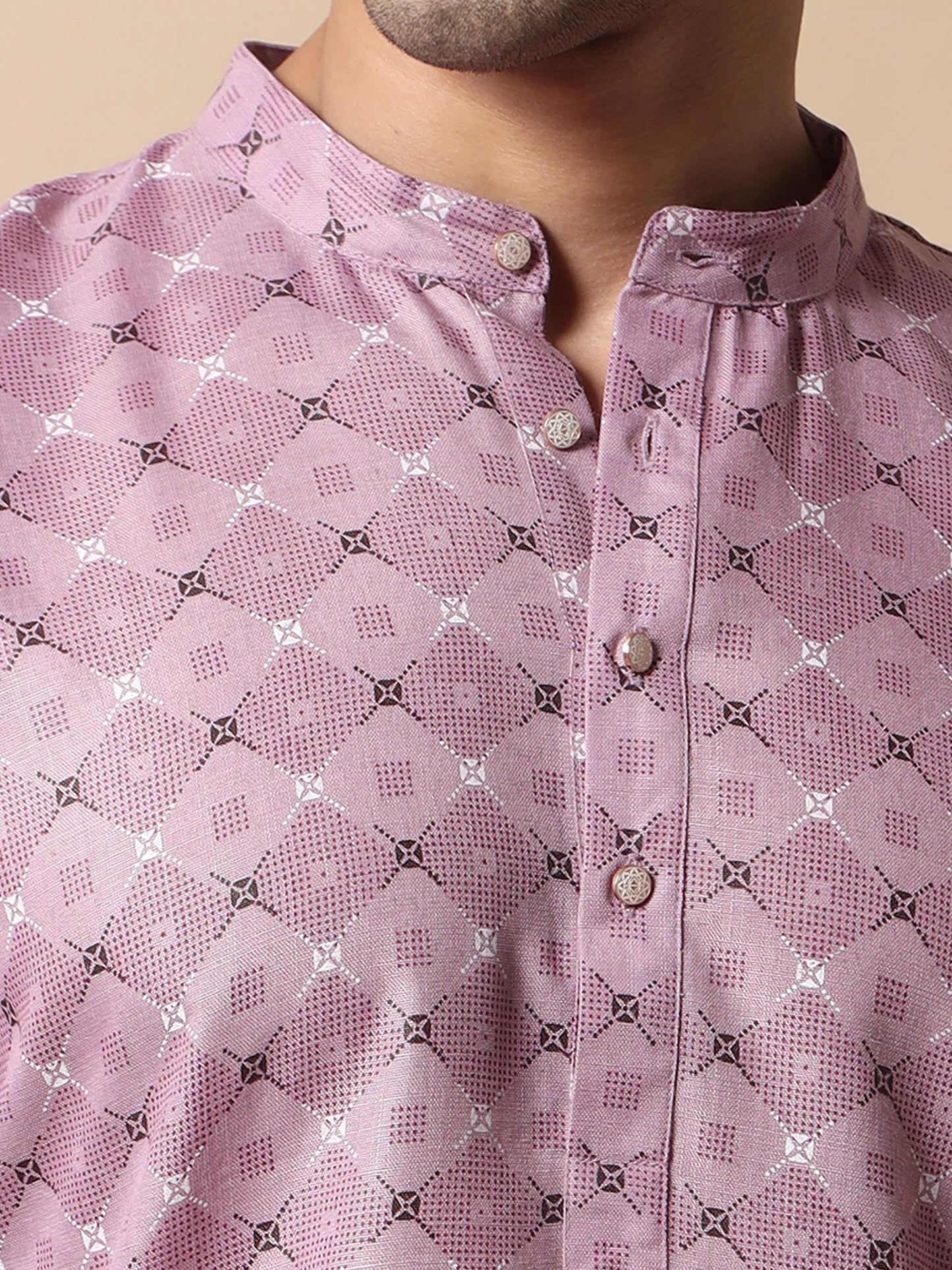 Fabric Lavender Printed Long Kurta for Men