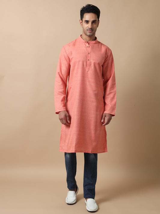 Peach Textured long kurta for men stylish
