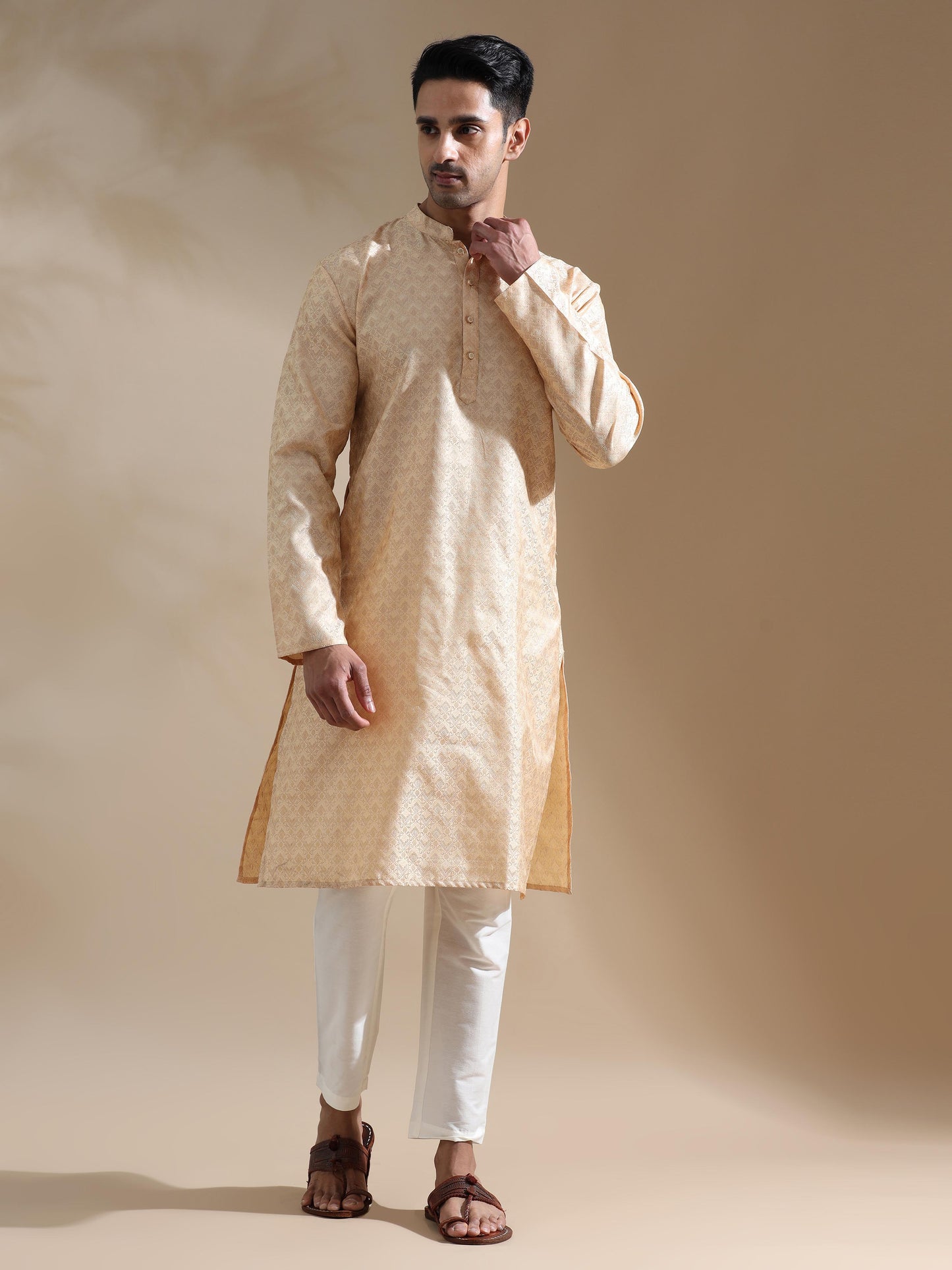 Cream Banaras mens long kurta online