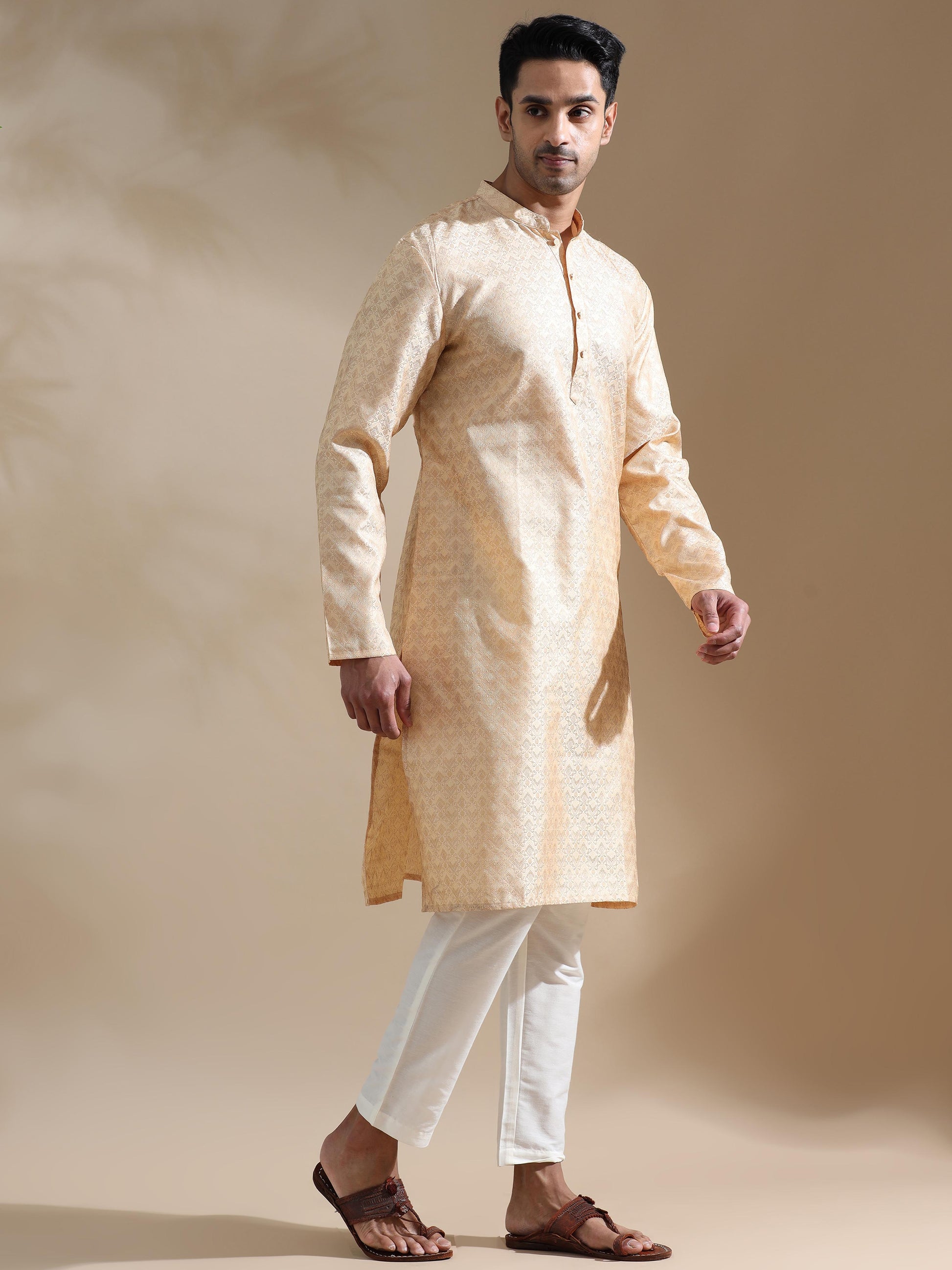 Cream Banaras mens long kurta online