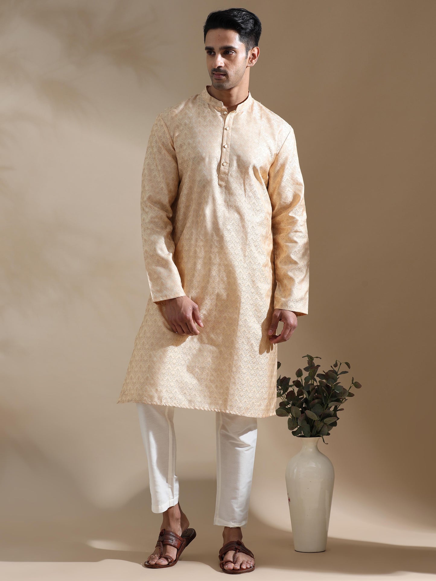 Cream Banaras mens long kurta online