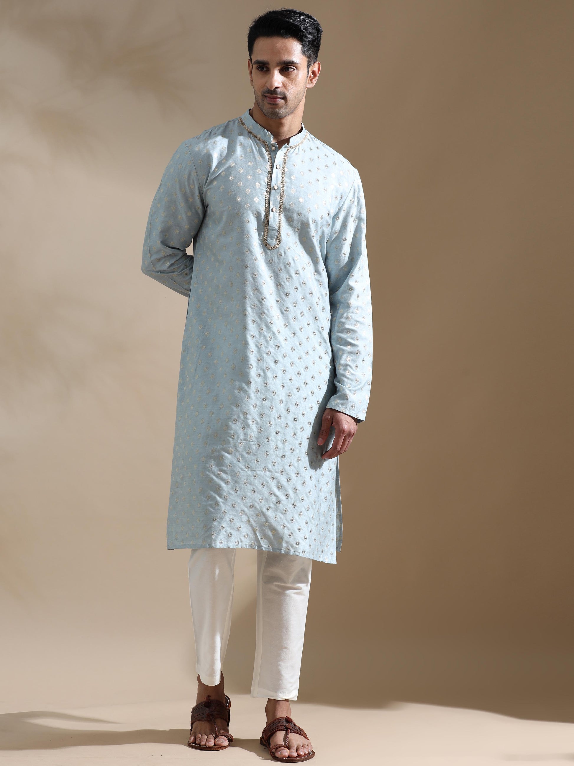 Powder Blue stylish long kurta for men