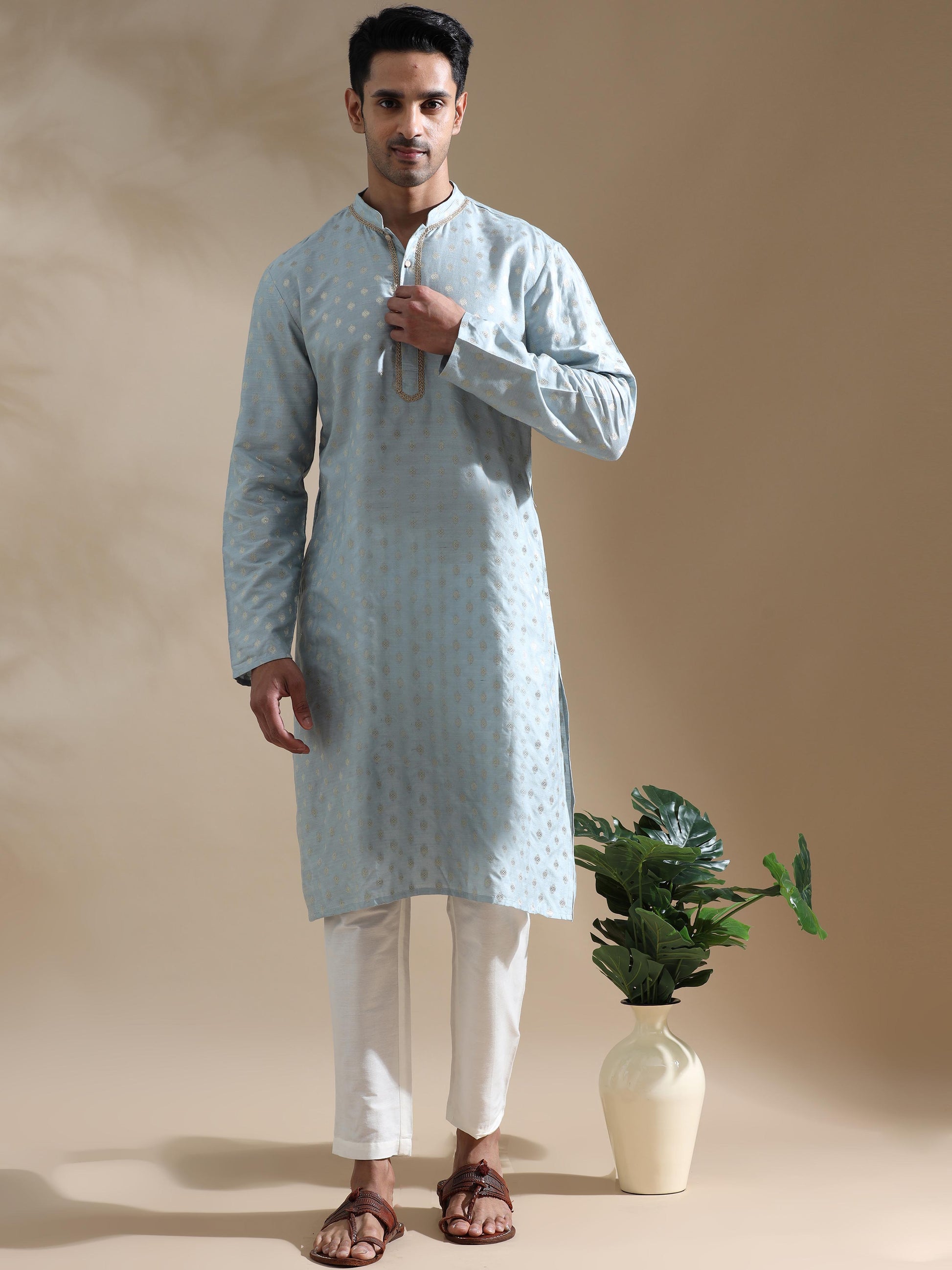 Powder Blue stylish long kurta for men