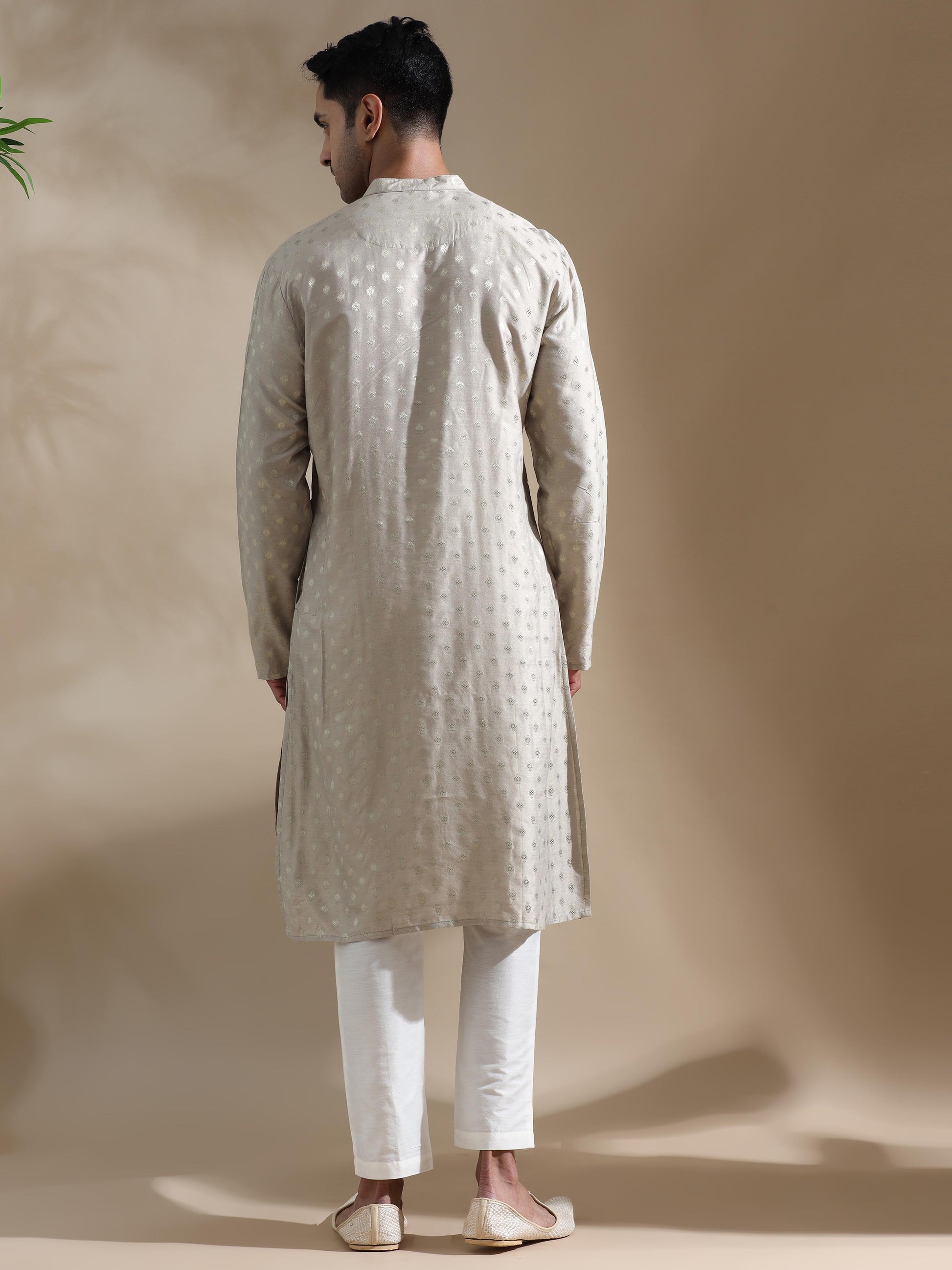 Grey mandarin collar kurta mens