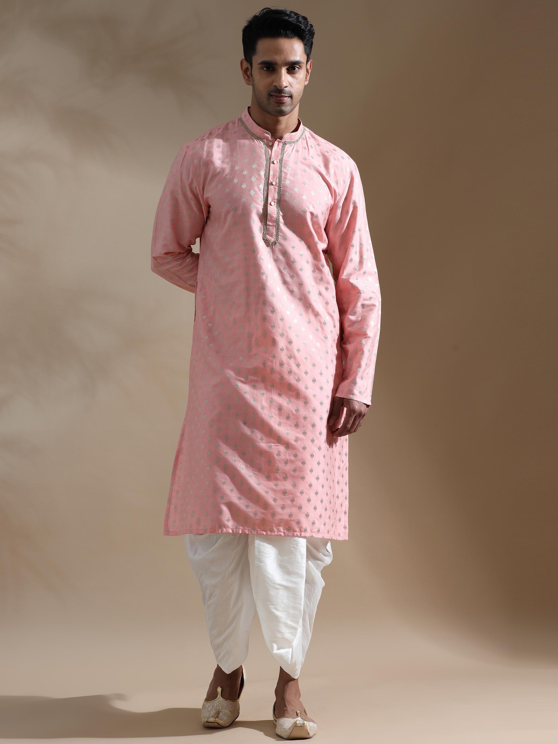 Dusty Rose mandarin collar kurta for men