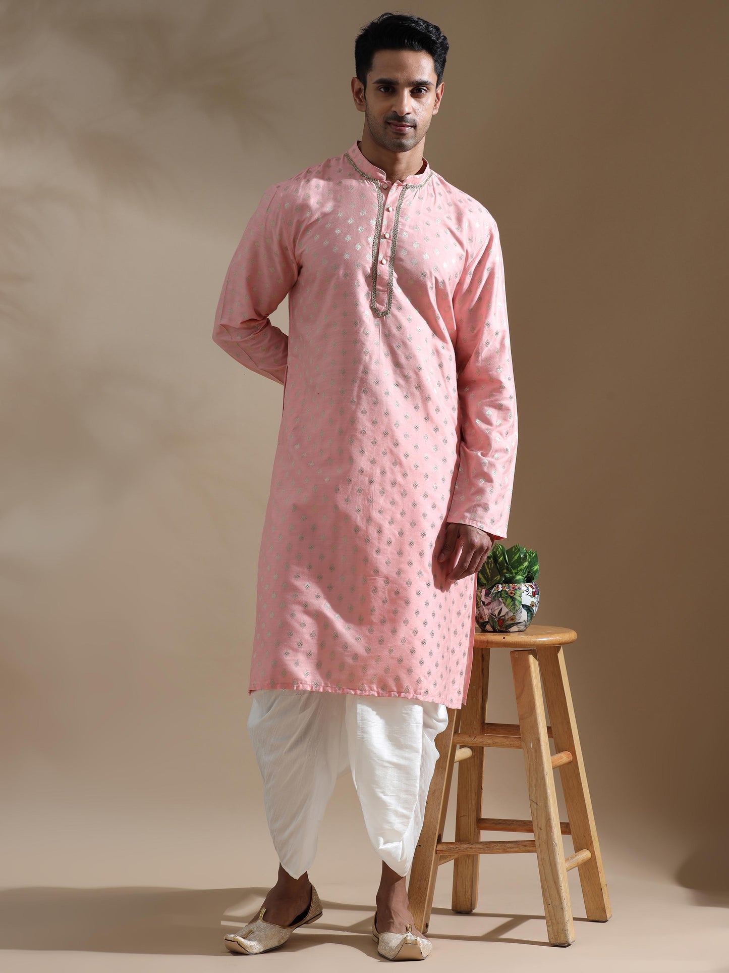 Dusty Rose mandarin collar kurta for men