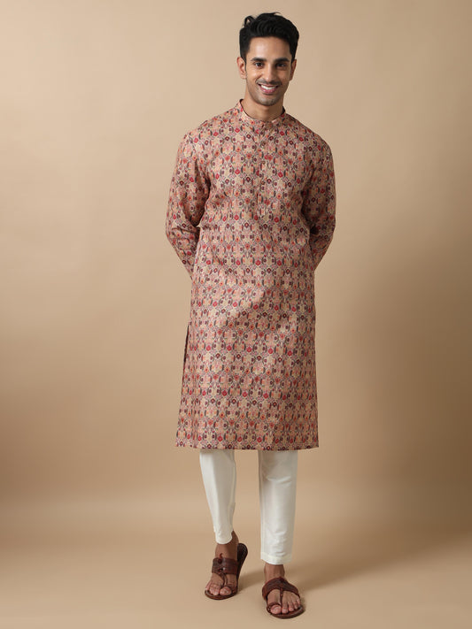 Printed Multicoloured long kurta for men