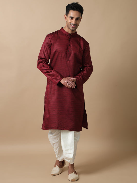 Maroon Textured long kurta designs for mens
