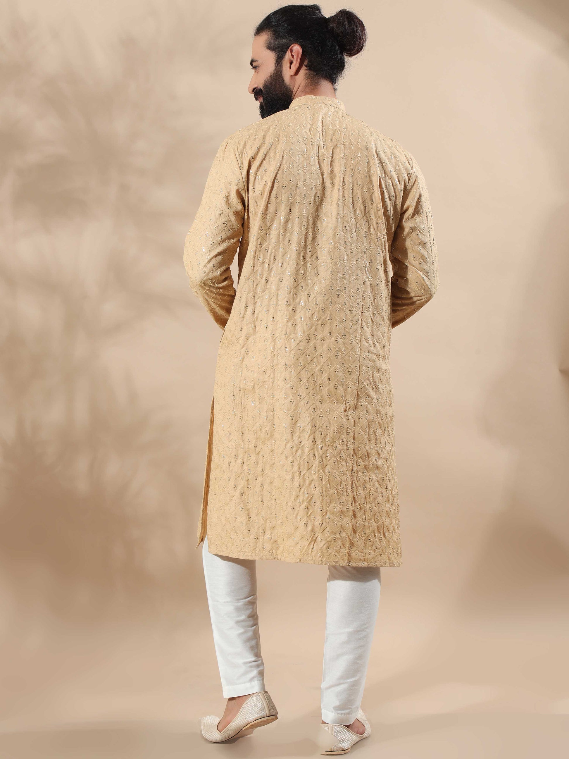 Beige Sequence gents kurta embroidery designs