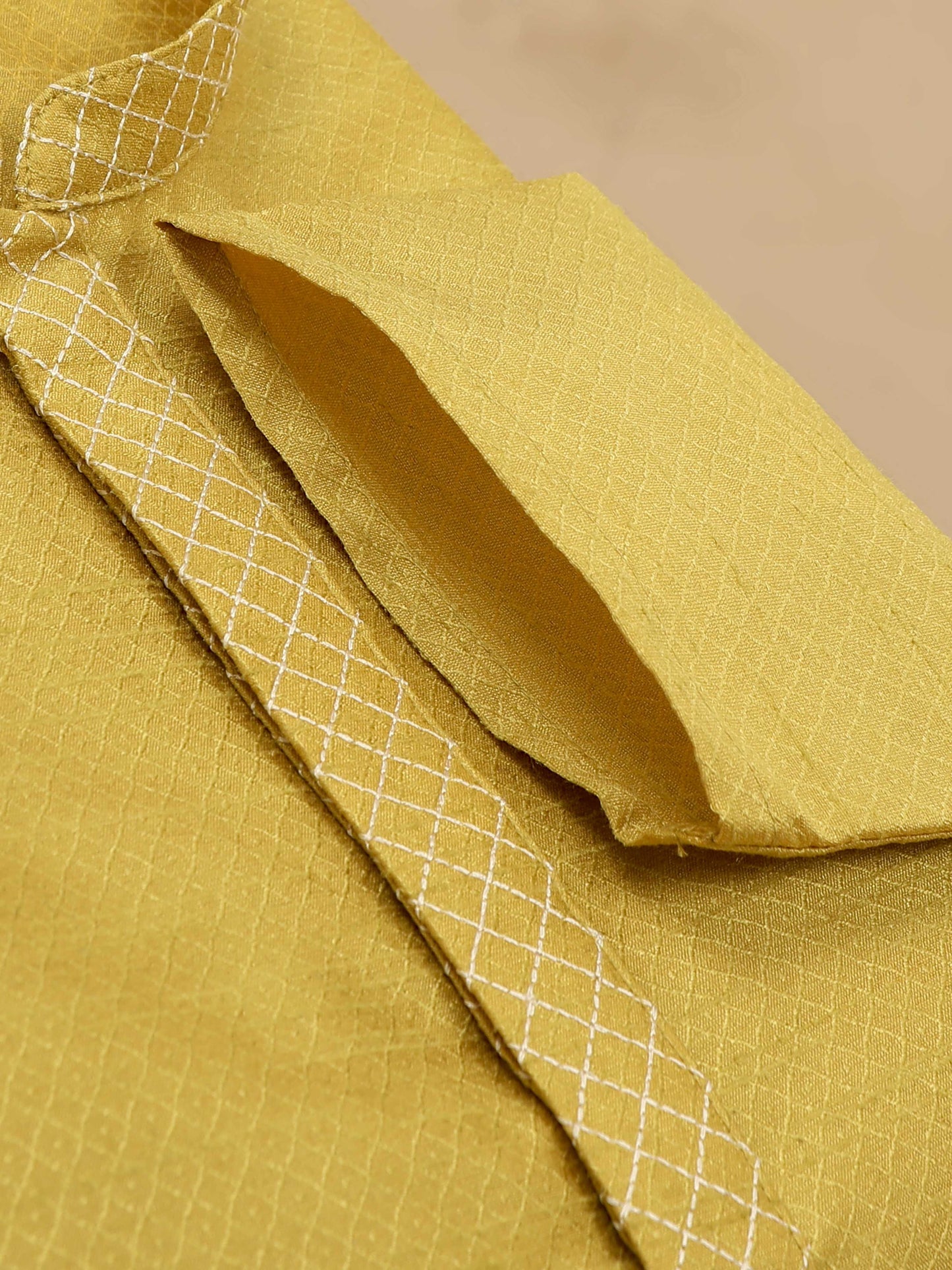 Mustard Yellow Embroidered long kurta for men