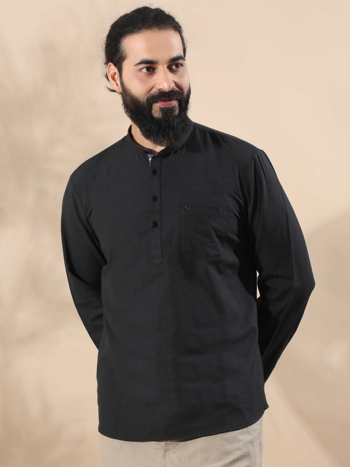 Black short kurta for men