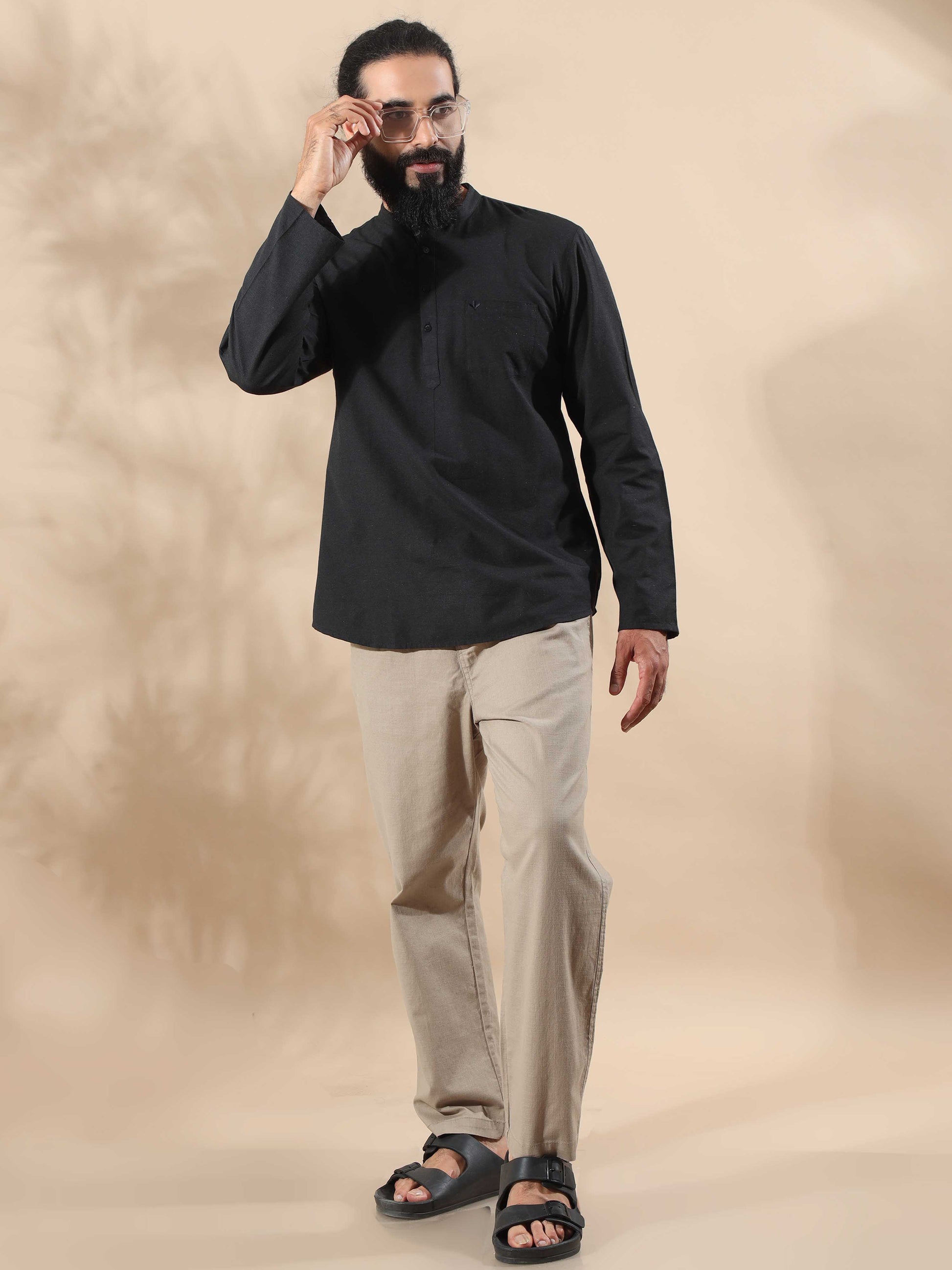 Black short kurta for men