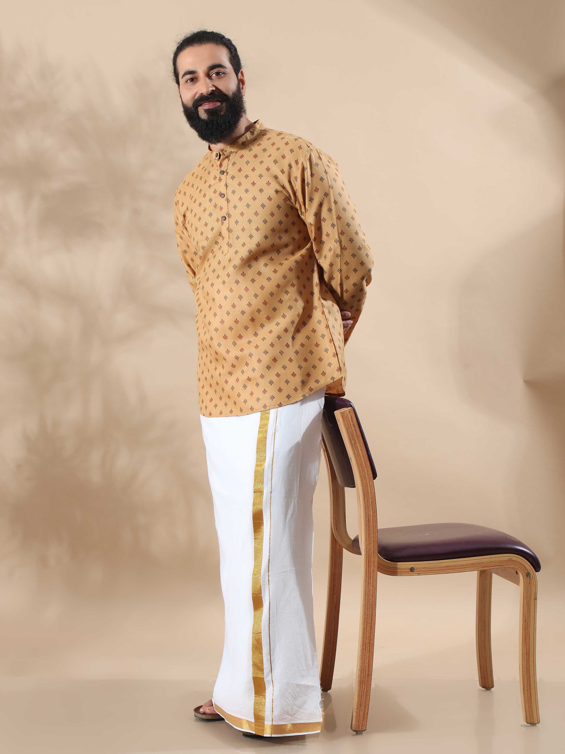 Beige stylish short kurta for men
