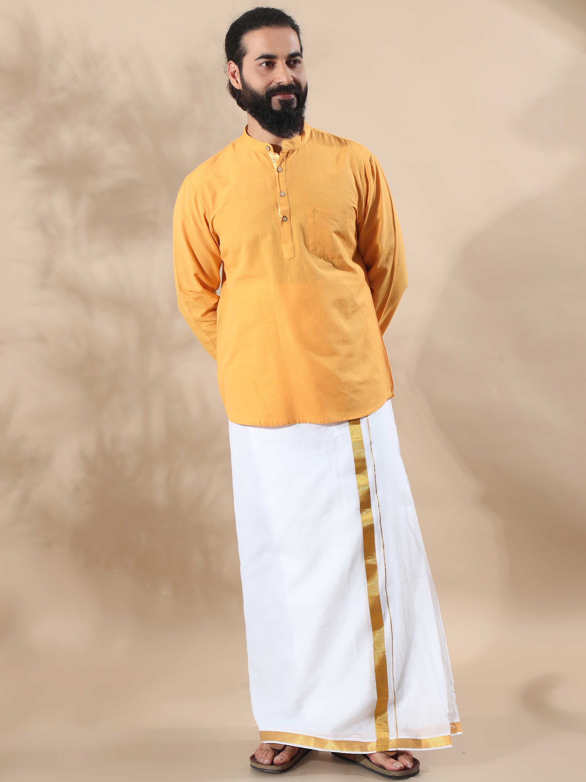 Mustard Yellow short length kurta for mens
