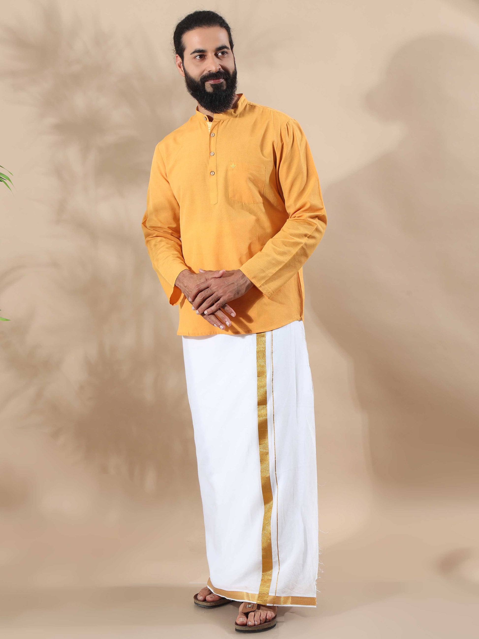 Mustard Yellow short length kurta for mens