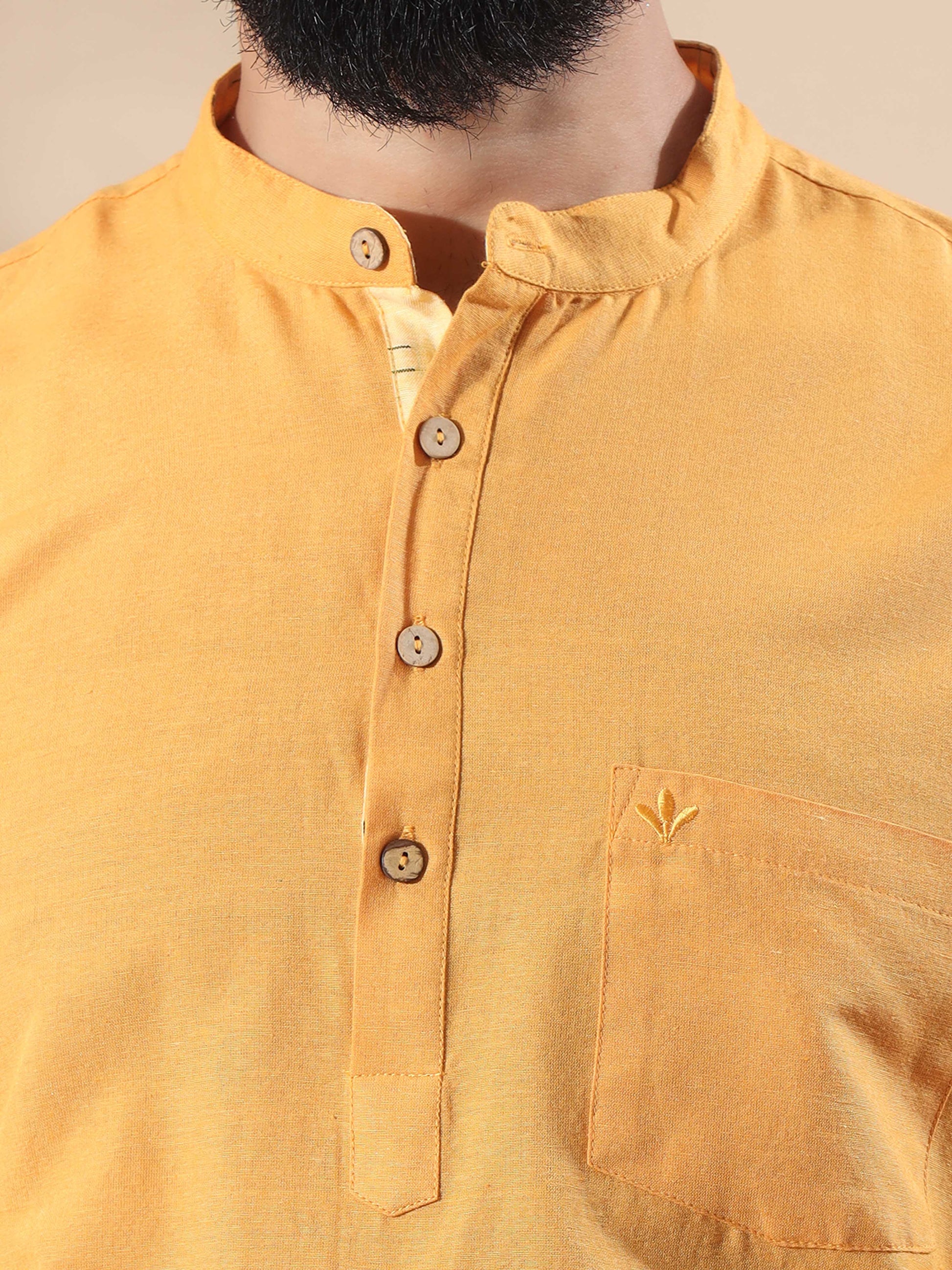 Mustard Yellow short length kurta for mens