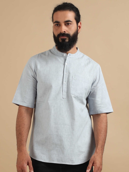 Moon Blue Cotton Short Kurta For Men