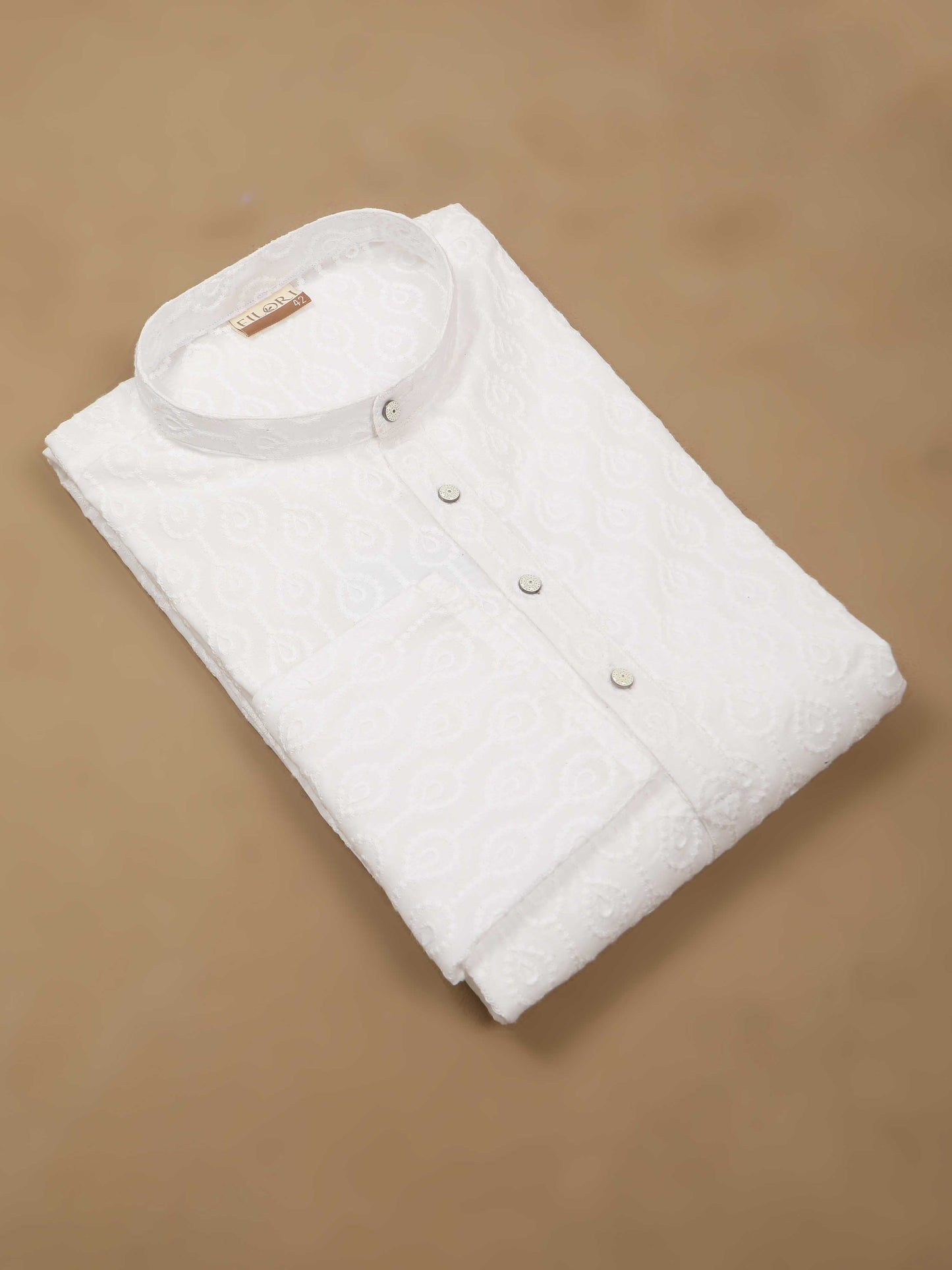 White Chikankari long kurta for men