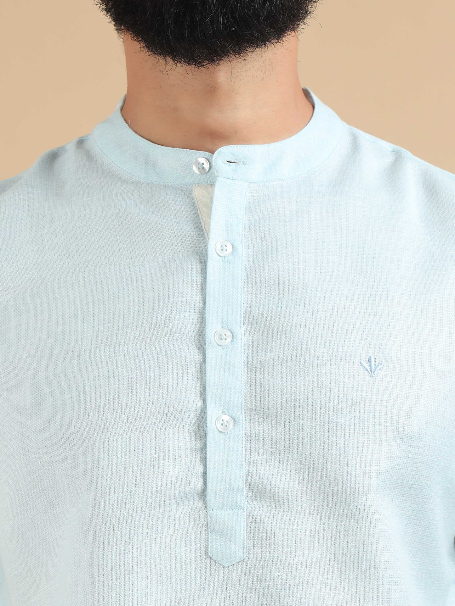 Powder Blue printed short kurta for mens