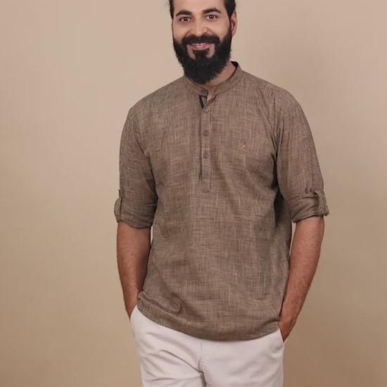 Beige Cotton Short Kurta for Men