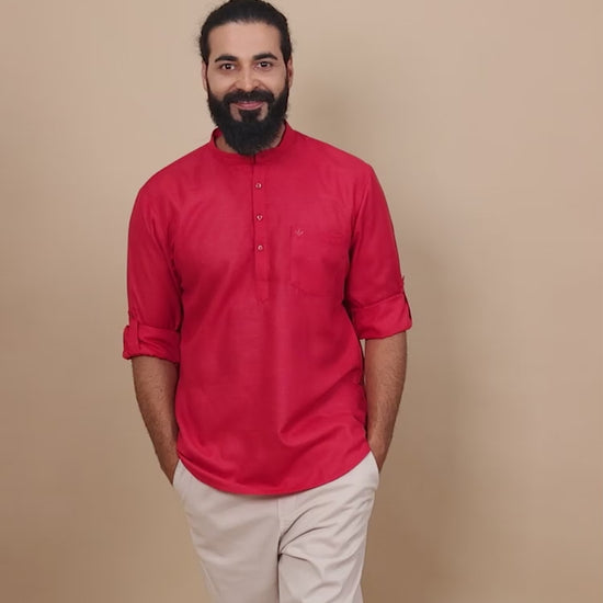 Cherry Red short kurta for men