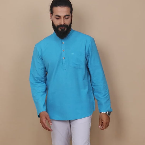 Sky Blue men's short kurta shirt