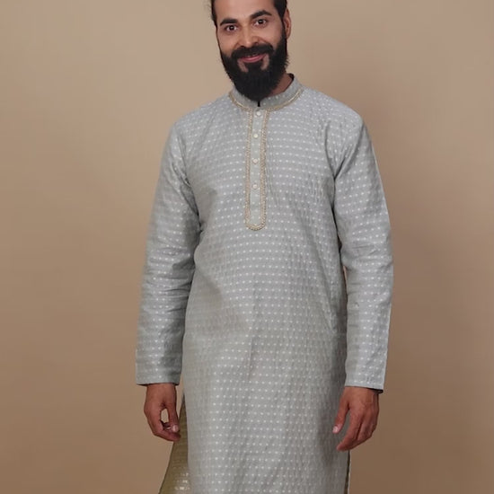 Cement Grey mandarin collar kurta men's