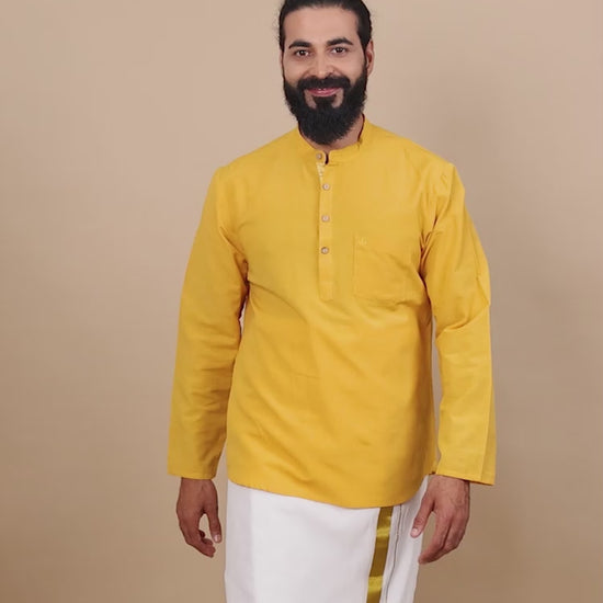 Mustard Yellow short length kurta for mens